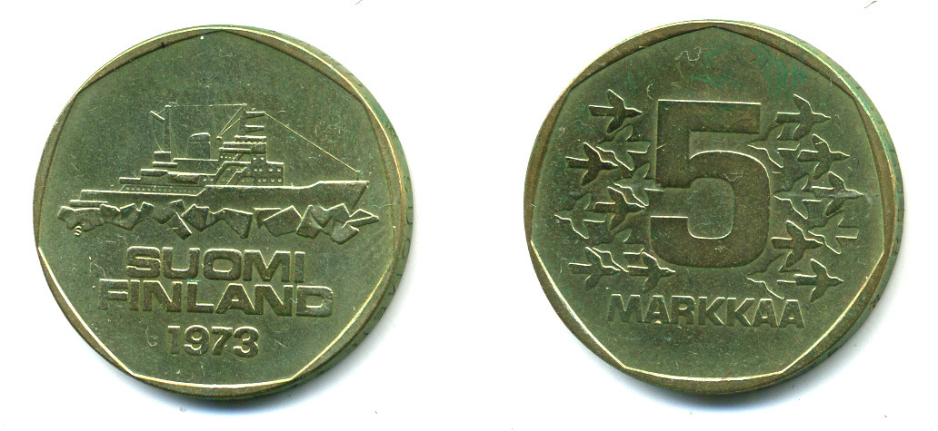 ФИНЛЯНДИЯ 5 МАРОК 1973 S, КОРАБЛЬ KM 53 алюминиевая бронза 3334-146