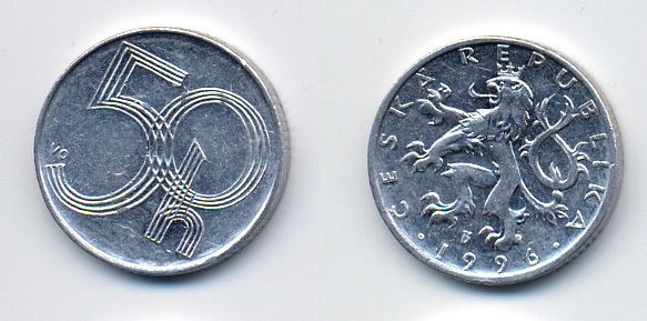 ЧЕХИЯ 50 ГЕЛЛЕРОВ 1996 KM 3.1 алюминий 46-712