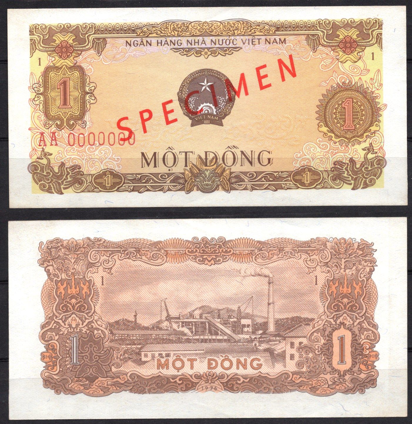 Вьетнам 1 донг 1976 Образец - SPECIMEN. Фабрика Pick 80 s бумага aUNC 451-1270-3