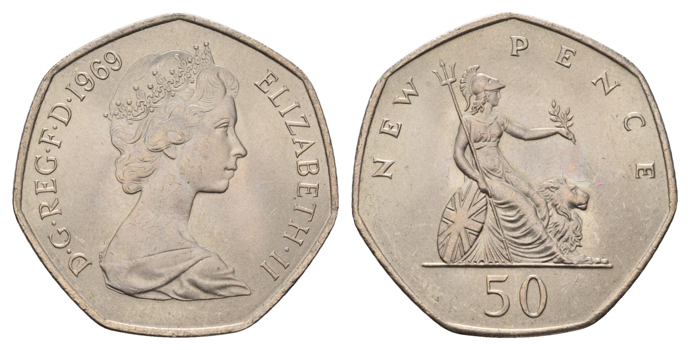 Великобритания 50 новых пенсов 1969 Елизавета II (1952-2022) KM 913, Spink 4223 (H1) медно-никель UNC 3855-1232