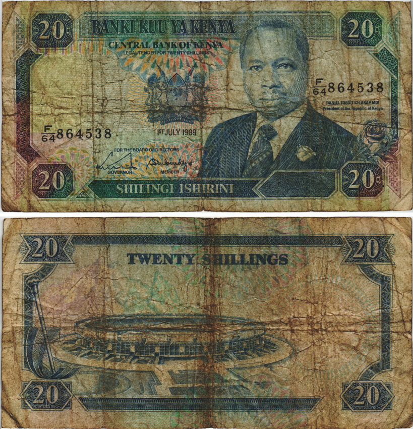 КЕНИЯ 20 ШИЛЛИНГОВ 1989 Pick 25b бумага 8604-43-3-1