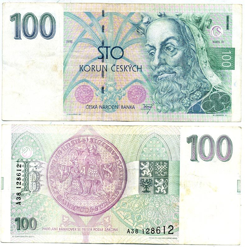 Чехия 100 крон 1993 Карл IV Pick 5 a бумага 7146-21-2-2