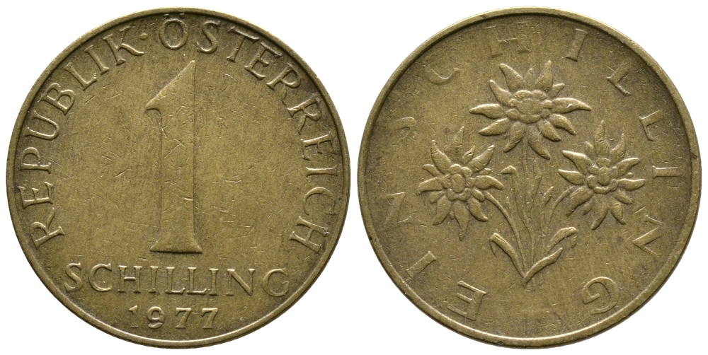 Австрия 1 шиллинг 1977 KM 2886 алюминиевая бронза 4606-931