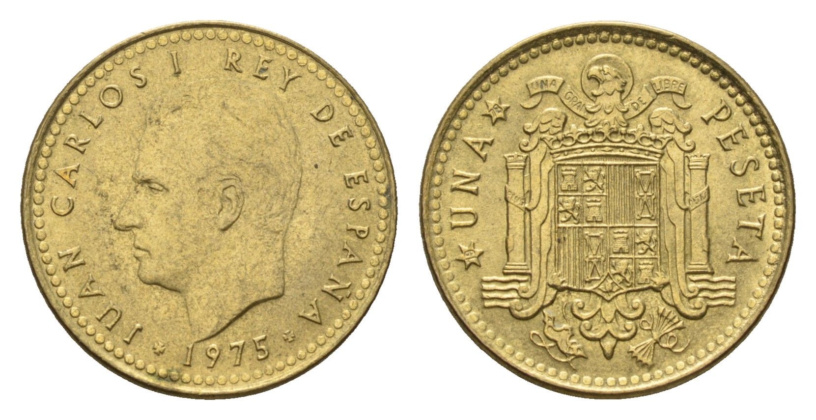 Испания 1 песета 1975 (78) Хуан Карлос I (1975-2014) KM 806 алюминиевая бронза 4708-424