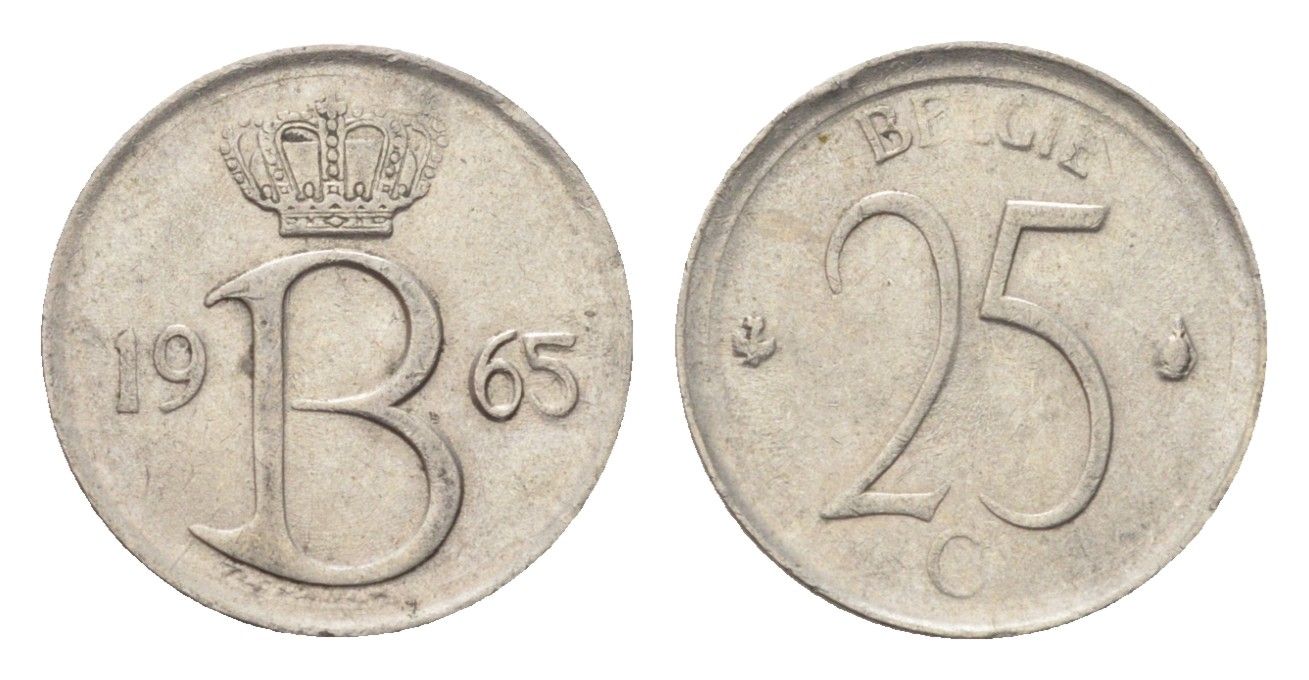 Бельгия 25 сантимов 1965 Belgie, Бодуэн I (1951-1993) KM 154 медно-никель 4705-344