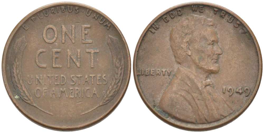 США 1 ЦЕНТ 1949 ЛИНКОЛЬН KM А132 медь цинк 3309-549