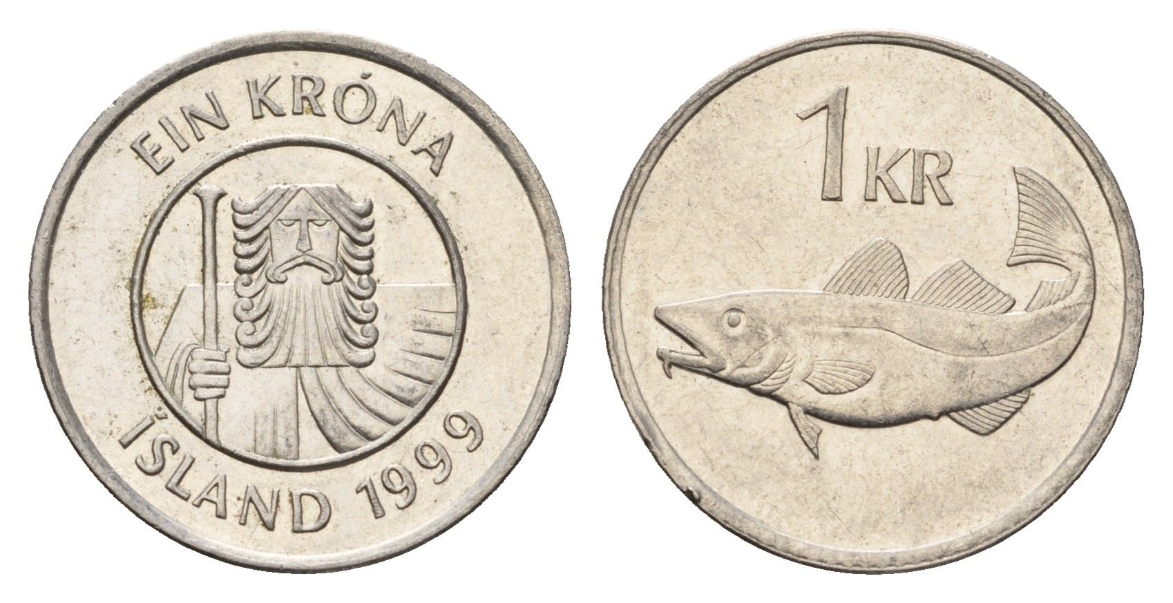 Исландия 1 крона 1999 треска KM 27a сталь плакированная никелем UNC 4687-853