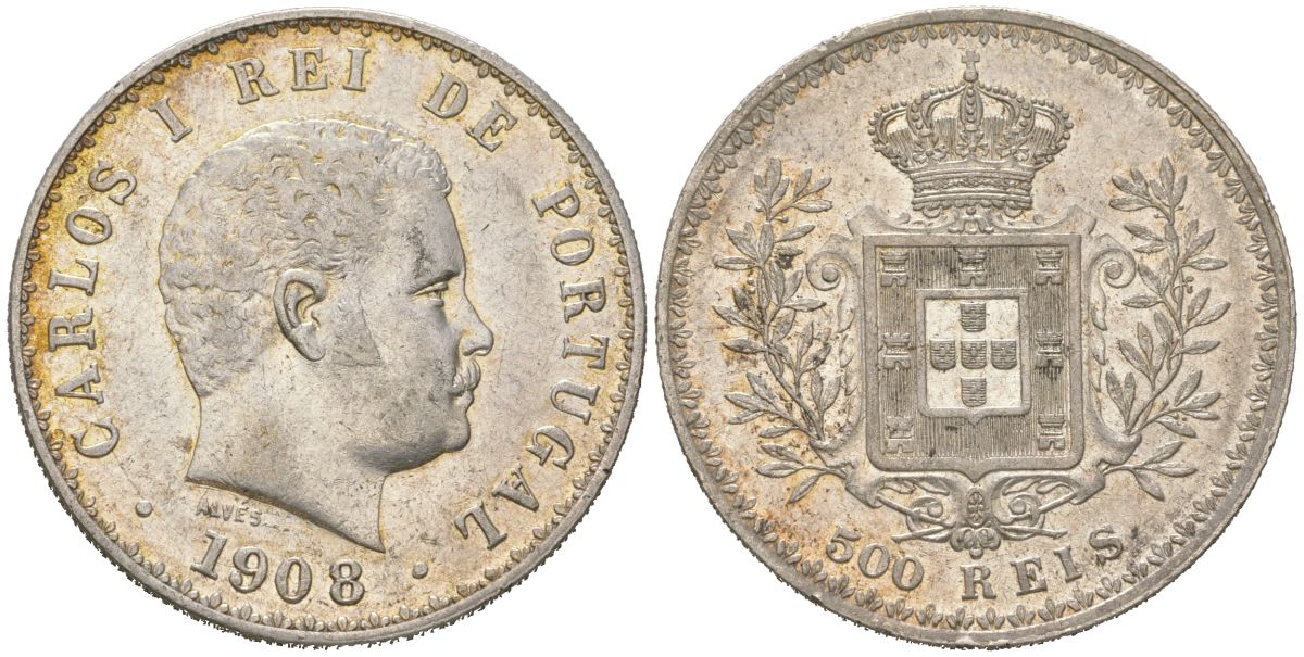 Португалия 500 реалов 1908 Карлуш I (1889-1908) KM 535 серебро 4512-721