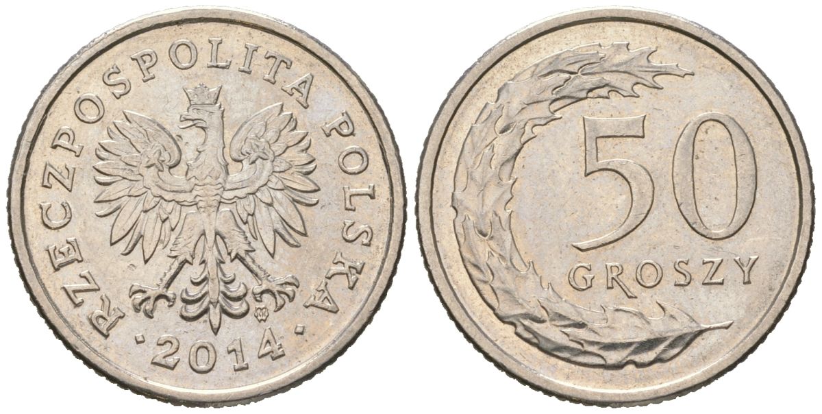 Польша 50 грошей 2014 MW KM 281 медно-никель UNC 4566-125