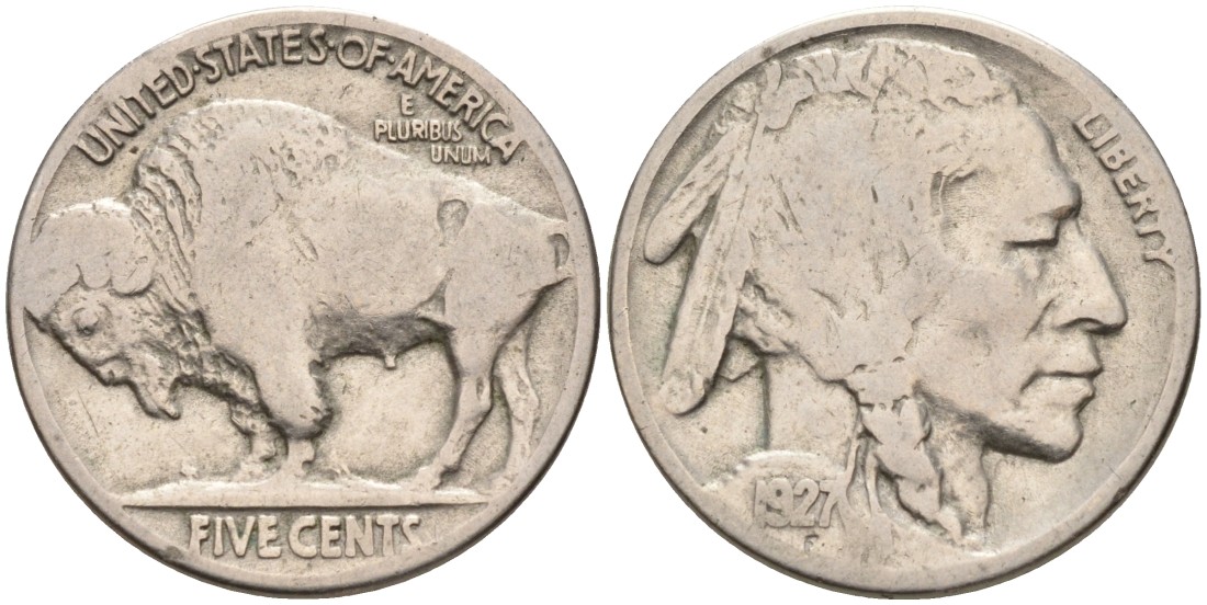 США 5 центов 1927 индеец, бизон KM 134 медно-никель 4563-233