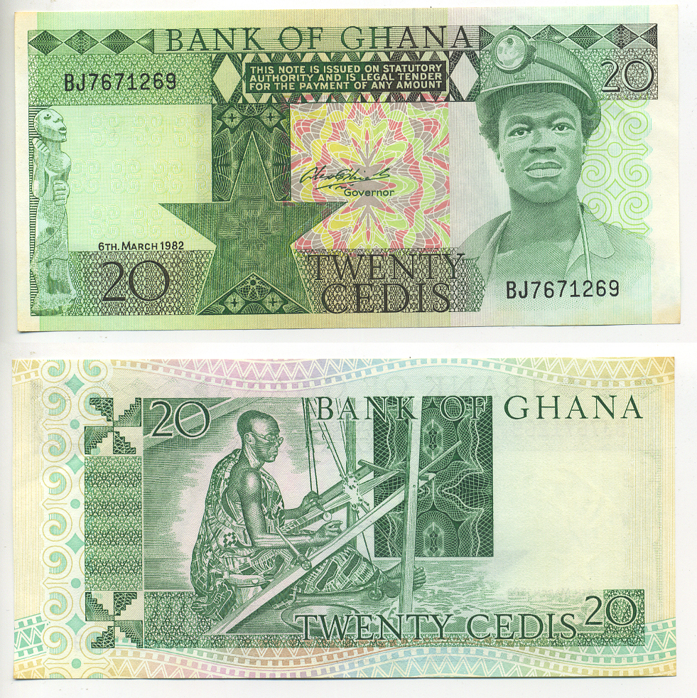 ГАНА 20 СЕДИ 1982 6 МАРТА 19872, ШАХТЕР Pick 21c бумага UNC (ПРЕСС) 6278-60-1