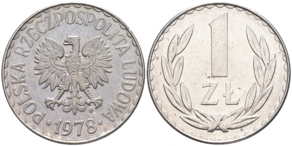 ПОЛЬША 1 ЗЛОТЫЙ 1978 MW KM 49.1 алюминий UNC 68-427
