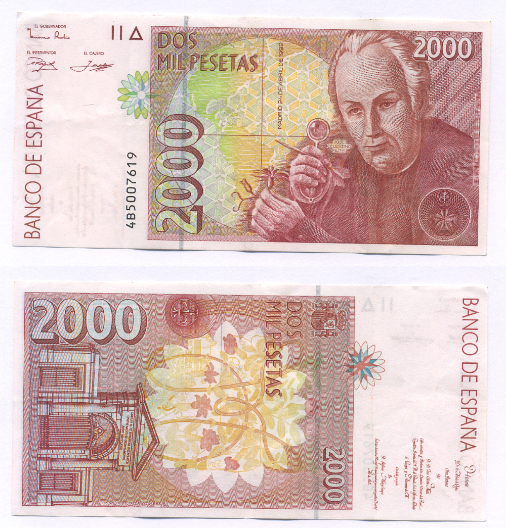ИСПАНИЯ 2000 ПЕСЕТ 1992 (1996) Pick 164 бумага 7523-13-4