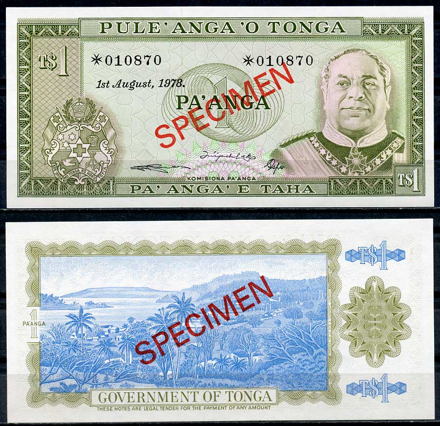 Тонга 1, 2, 5 и 10 паанга 1978 образец, Specimen, № 010870 Pick 19 s, 20 s, 21 s, 22 s  бумага  UNC (пресс) 451-4-2