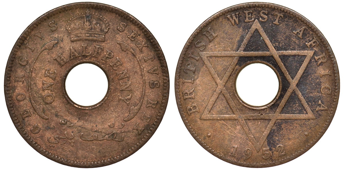 Британская Западная Африка 1/2 пенни 1952 Георг VI KM 27a бронза 25-1353