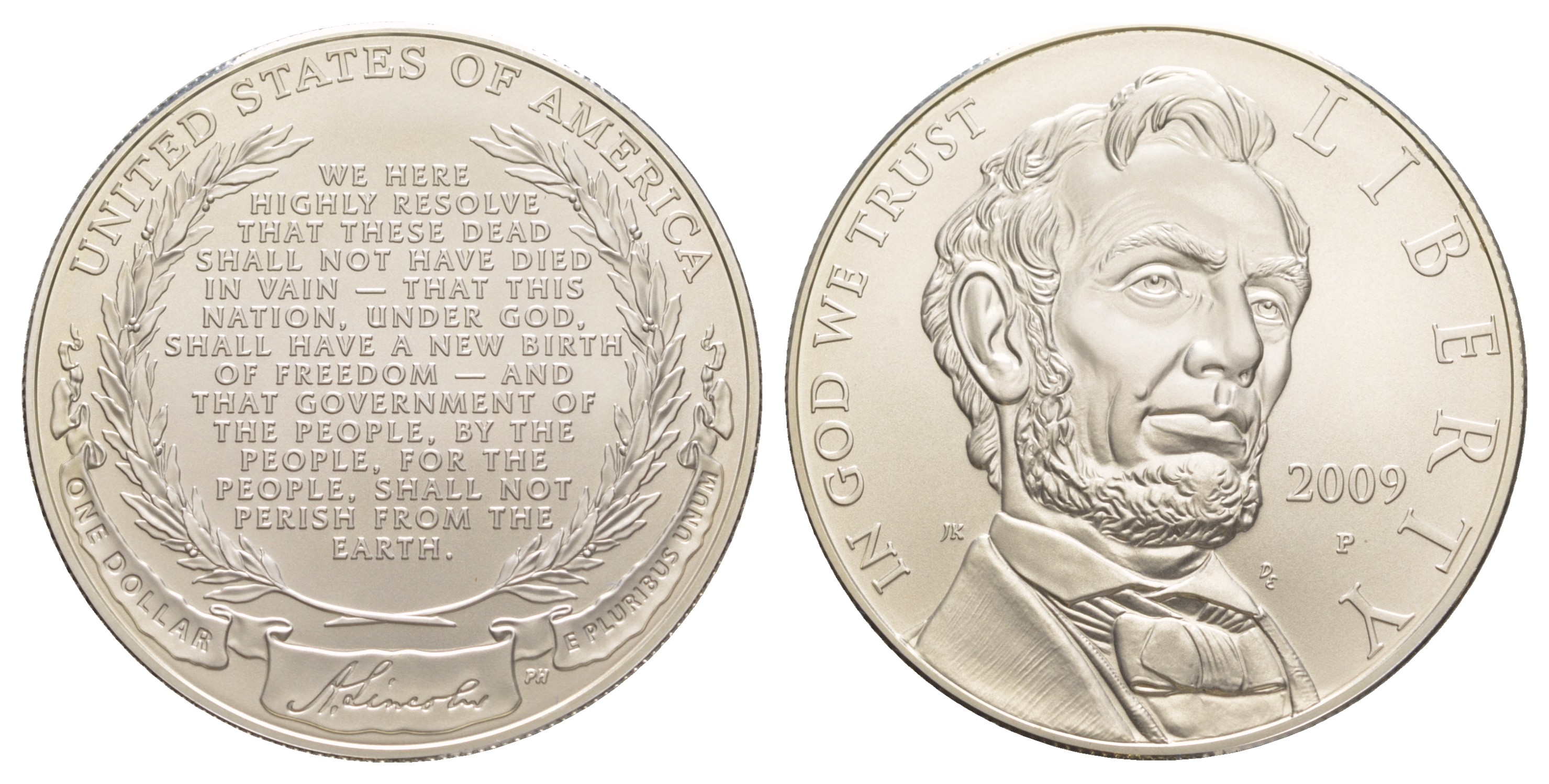 США 1 доллар 2009 P, 200 лет со дня рождения Авраама Линкольна KM 454 серебро  UNC  1079-5-61