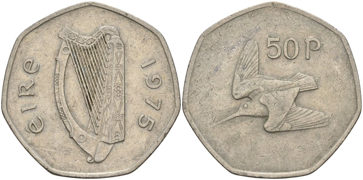 Ирландия 50 пенсов 1975 вальдшнеп KM 24 медно-никель 4144-1046