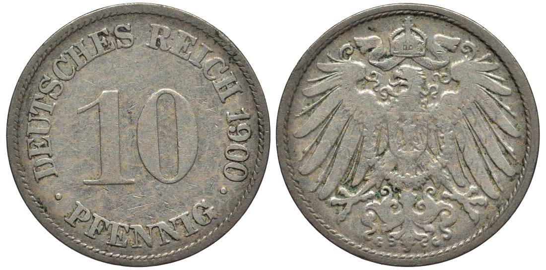 Германия 10 пфеннигов 1900 G KM 12, Jager 13, Weege 8 медно-никель 219-335