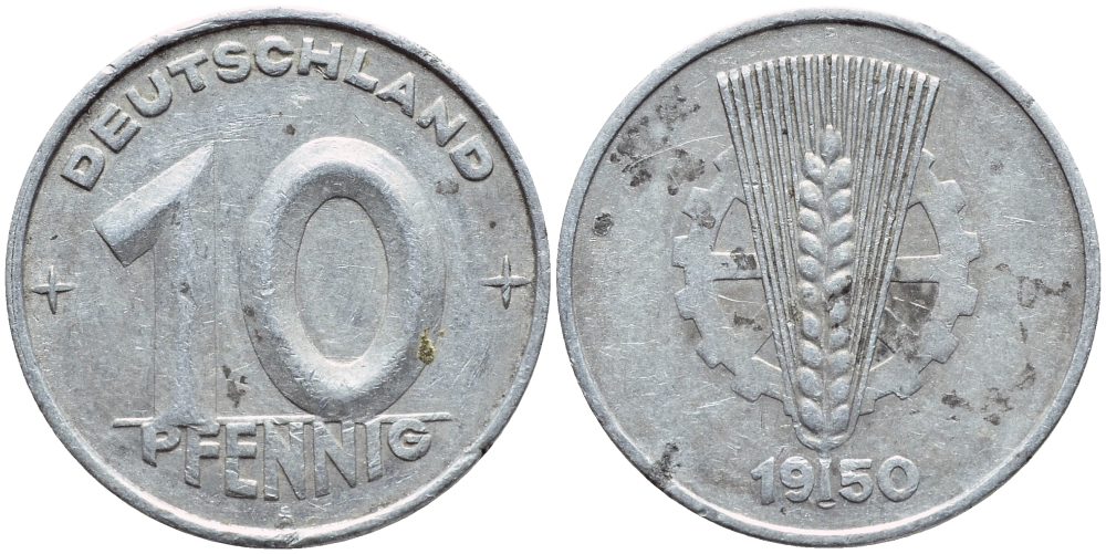 ГДР 10 ПФЕННИГОВ 1950 А KM 3 алюминий 26-332