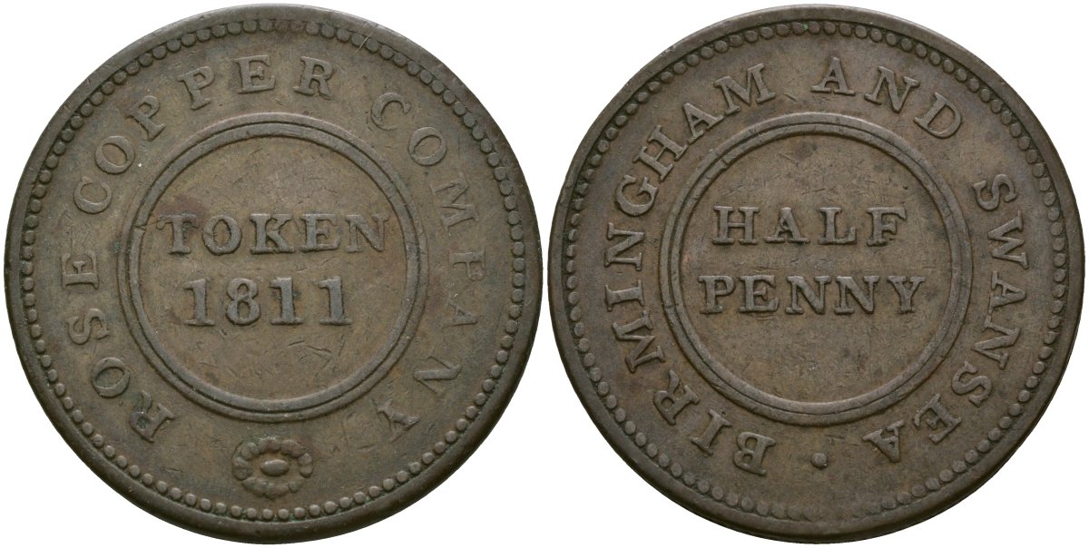 Великобритания 1/2 пенни 1811 Бирмингем - Розовая медная компания Dalton & Hamer 272, Davis 109 медь 1526-1033