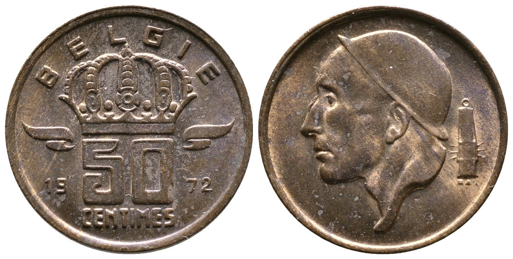 Бельгия 50 сантимов 1972 Belgie, Бодуэн I (1951-1993) KM 149.1 бронза 4383-1137