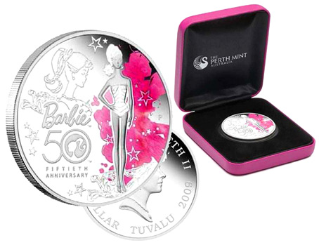 Тувалу 1 доллар 2009 50 лет кукле Барби, эмаль серебро PROOF 8-1-05-02
