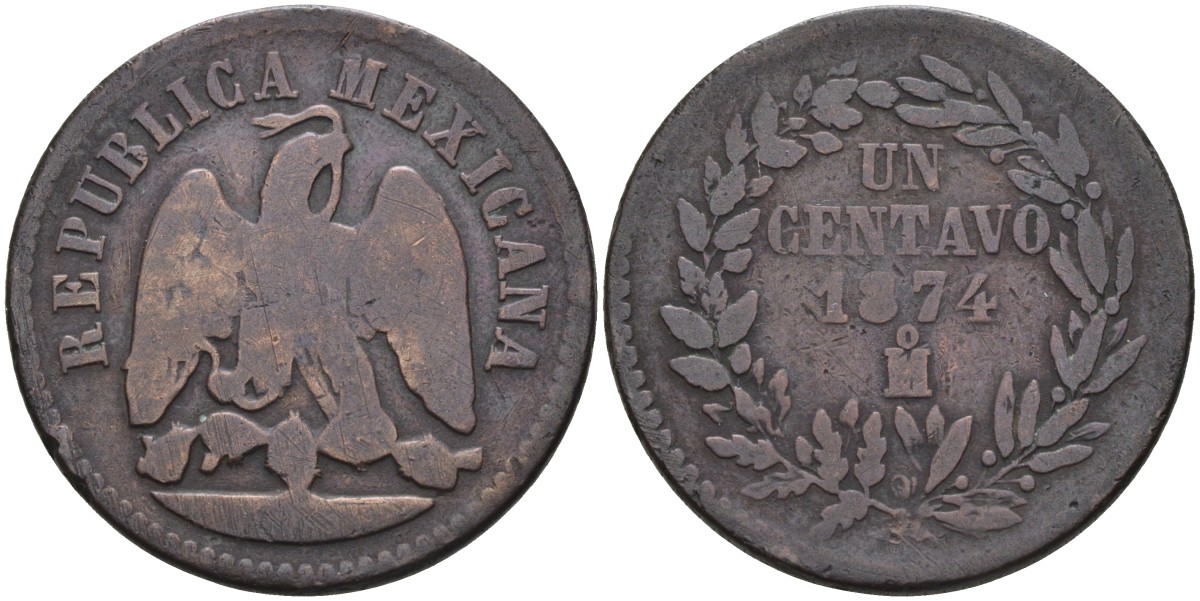 Мексика 1 сентаво 1874 Мо KM 391.6 медь 4586-432