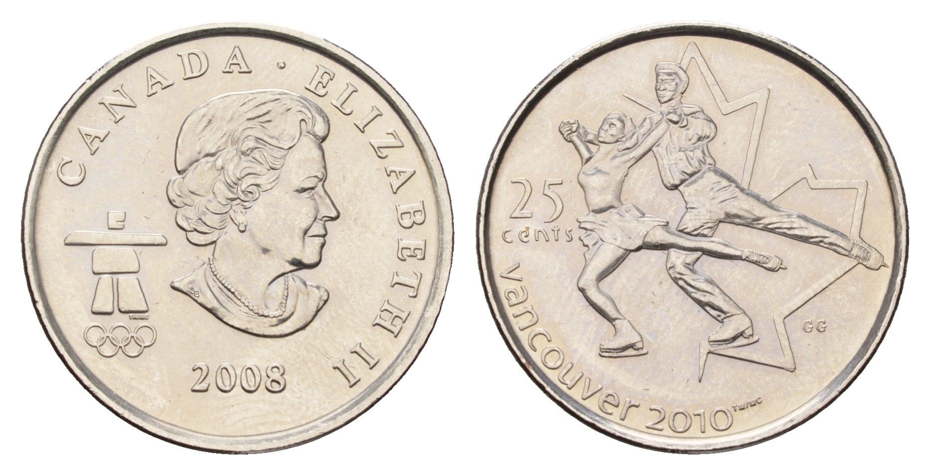 Канада 25 центов 2008 XXI зимние Олимпийские Игры, Ванкувер 2010 - Фигурное катание KM 766 сталь плакированная никелем UNC 4678-1156