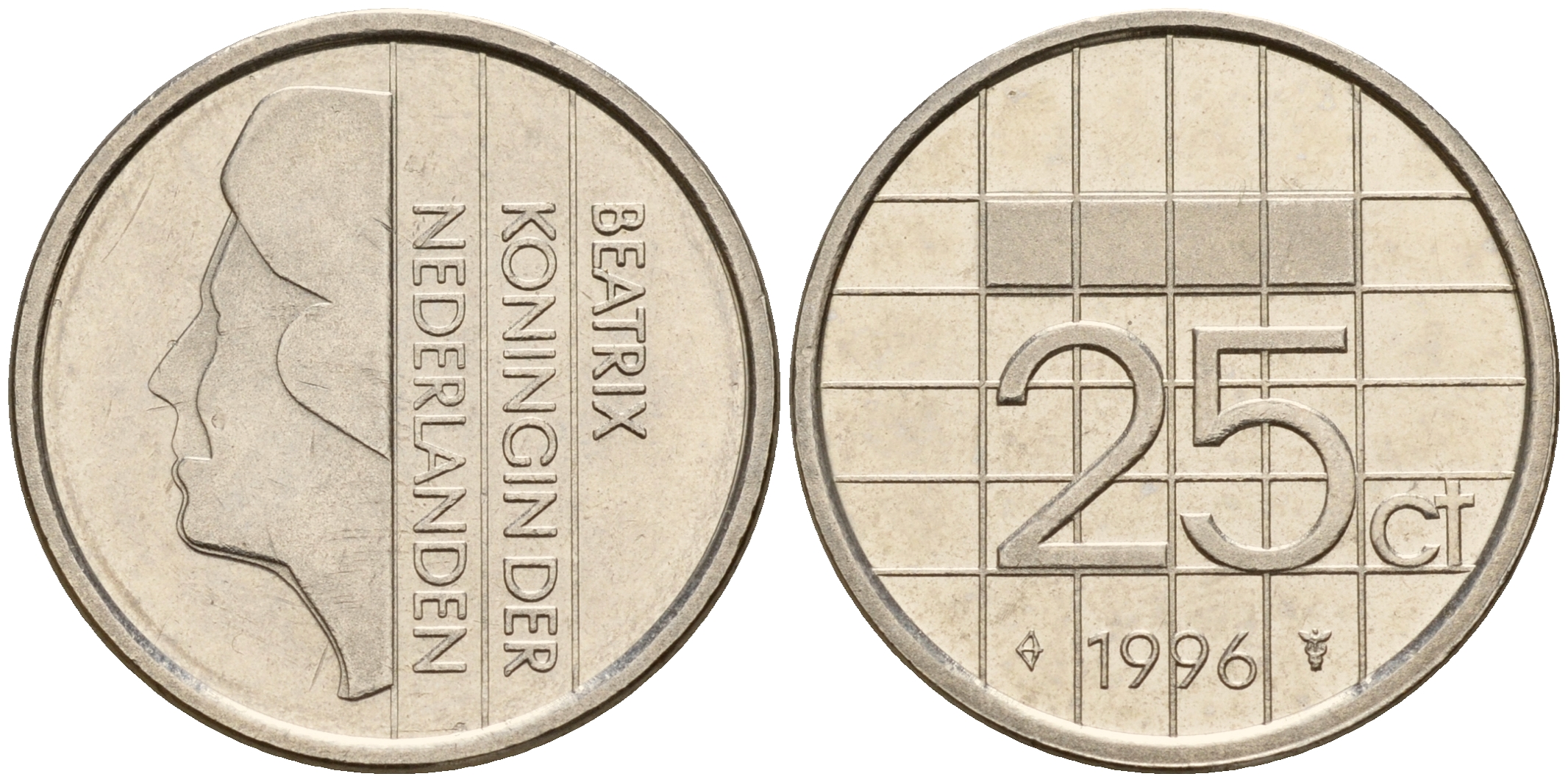 Нидерланды 25 центов 1996 Беатрикс (1980-2013) KM 204 никель    4598-325