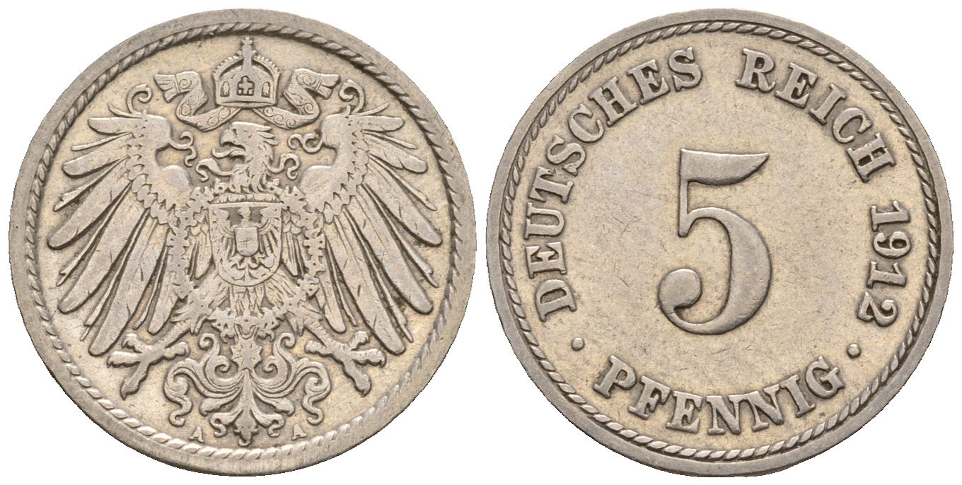 Германия 5 пфеннигов 1912 A, KM 11, J. 12 медно-никель 220-618