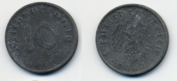 ГЕРМАНИЯ 10 ПФЕННИГОВ 1941 KM 101 цинк 4379-348