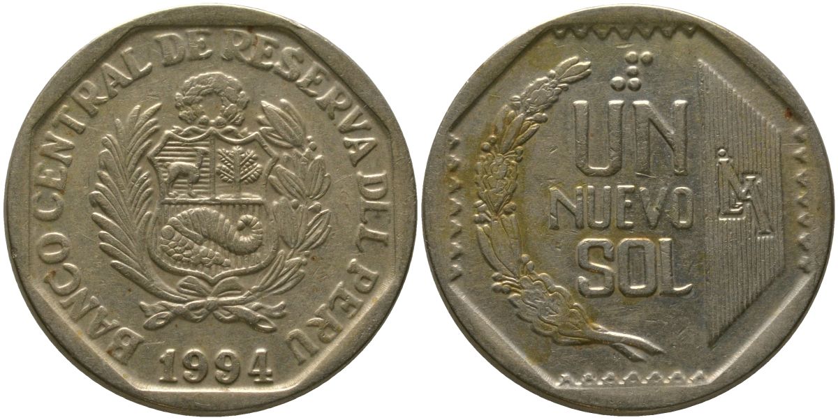 Перу 1 соль 1994 LIMA KM 308.1, Schon 107 медь цинк никель 4543-314