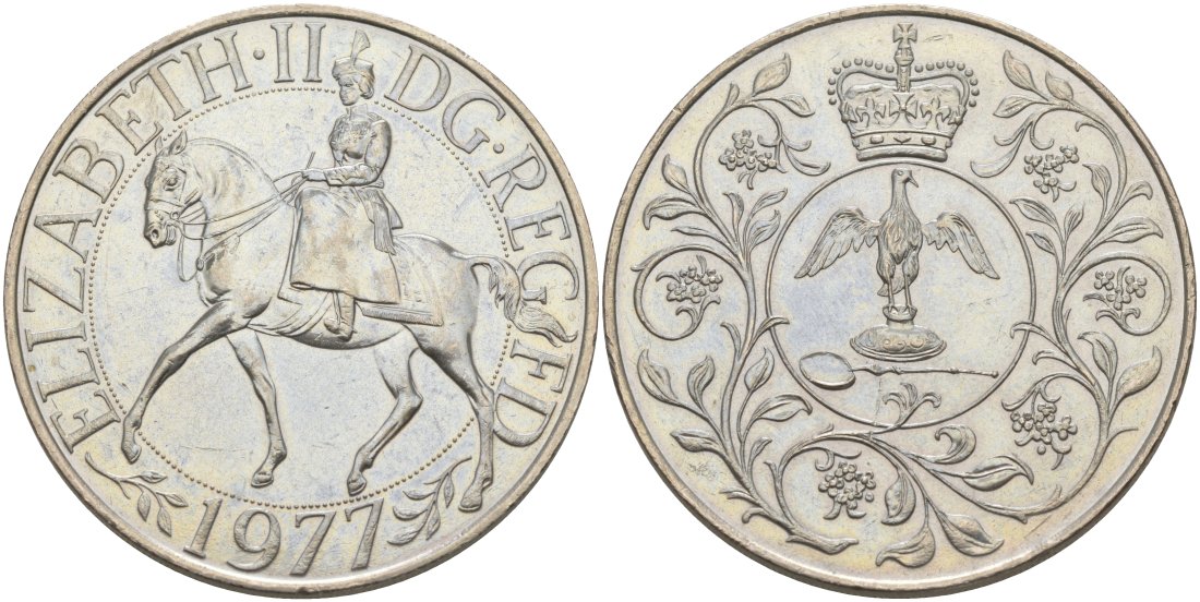 Великобритания 25 пенсов 1977 25 лет со дня коронации Елизаветы, Елизавета II (1952-2022) KM 894, Spink 4136 медно-никель 107-223