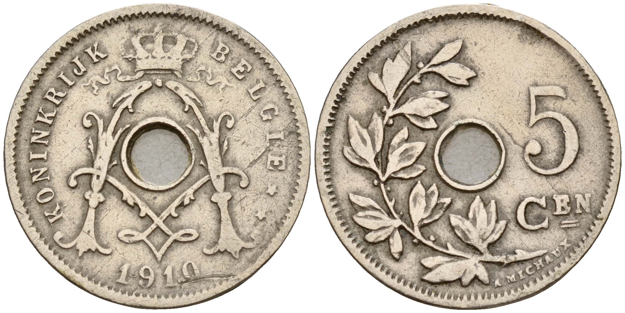 Бельгия 5 сантимов 1910 Belgen KM 67 медно-никель    4598-852