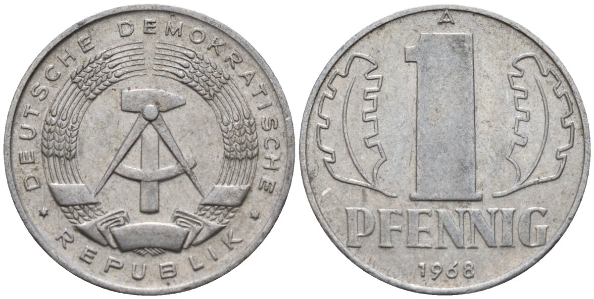 ГДР 1 пфенниг 1968 A KM 8.1 алюминий 4189-517