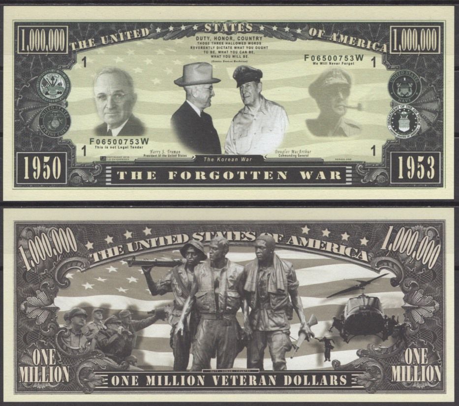 США 1000000 долларов 2003 забытая война (корейская война) бумага UNC (пресс) 7196-6-2