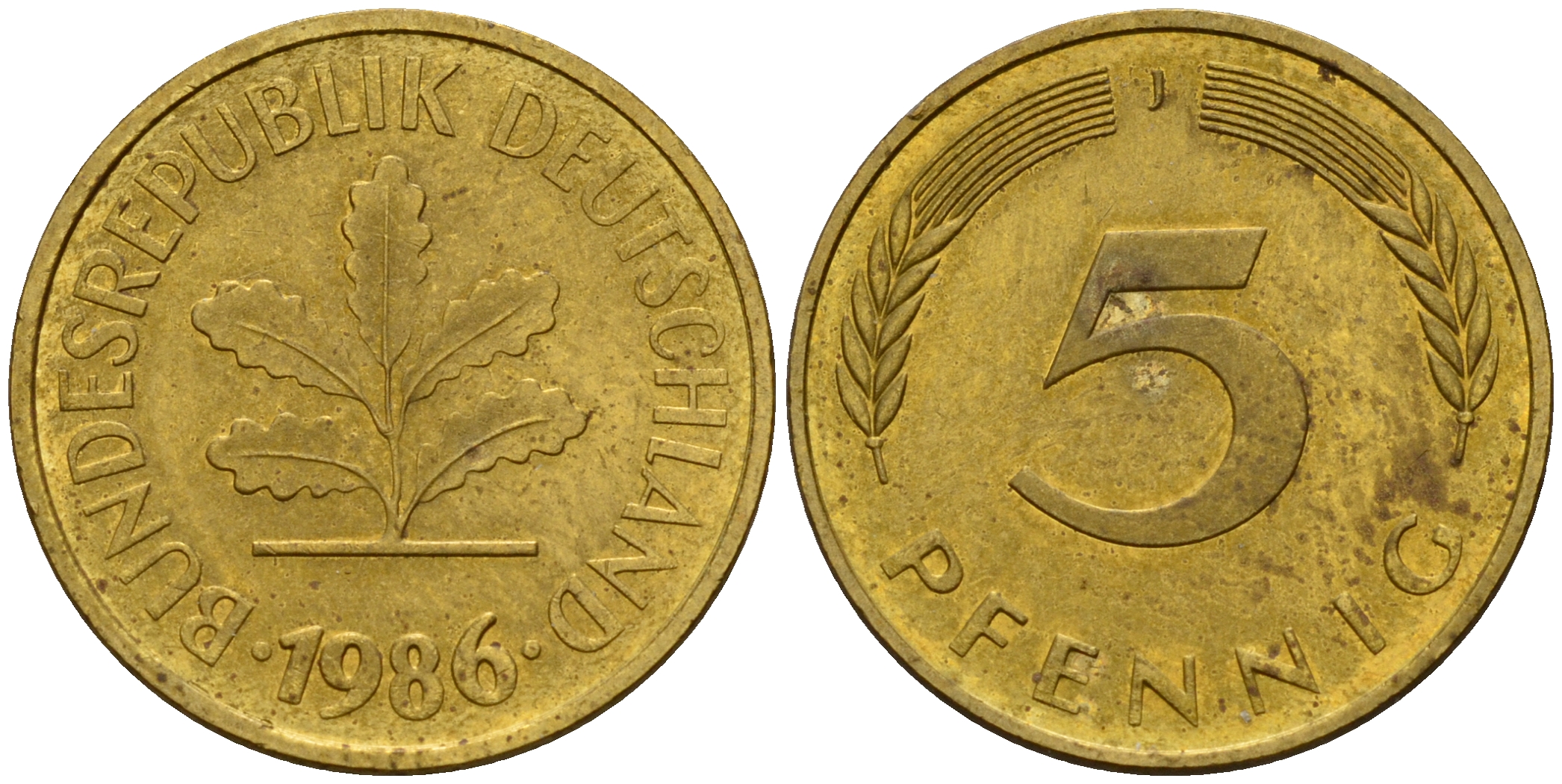 ФРГ 5 пфеннигов 1986 J J.382, KM 107 сталь плакированная латунью    4598-1049