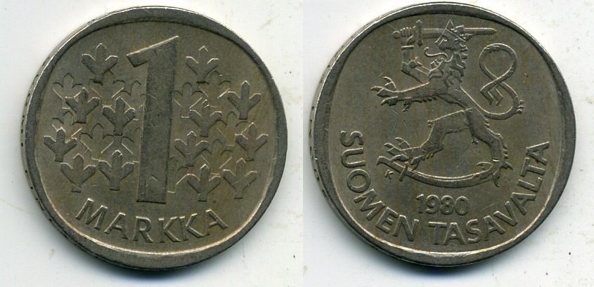 ФИНЛЯНДИЯ 1 МАРКА 1980 KM 49a медно-никель 61-1243