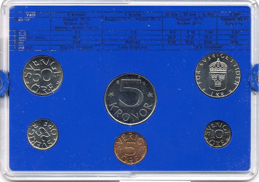 Швеция набор монетного двора из 6 монет 1983 в пластике, Карл XVI Густав (1973- ) KM MS27 UNC 5-4-2-64