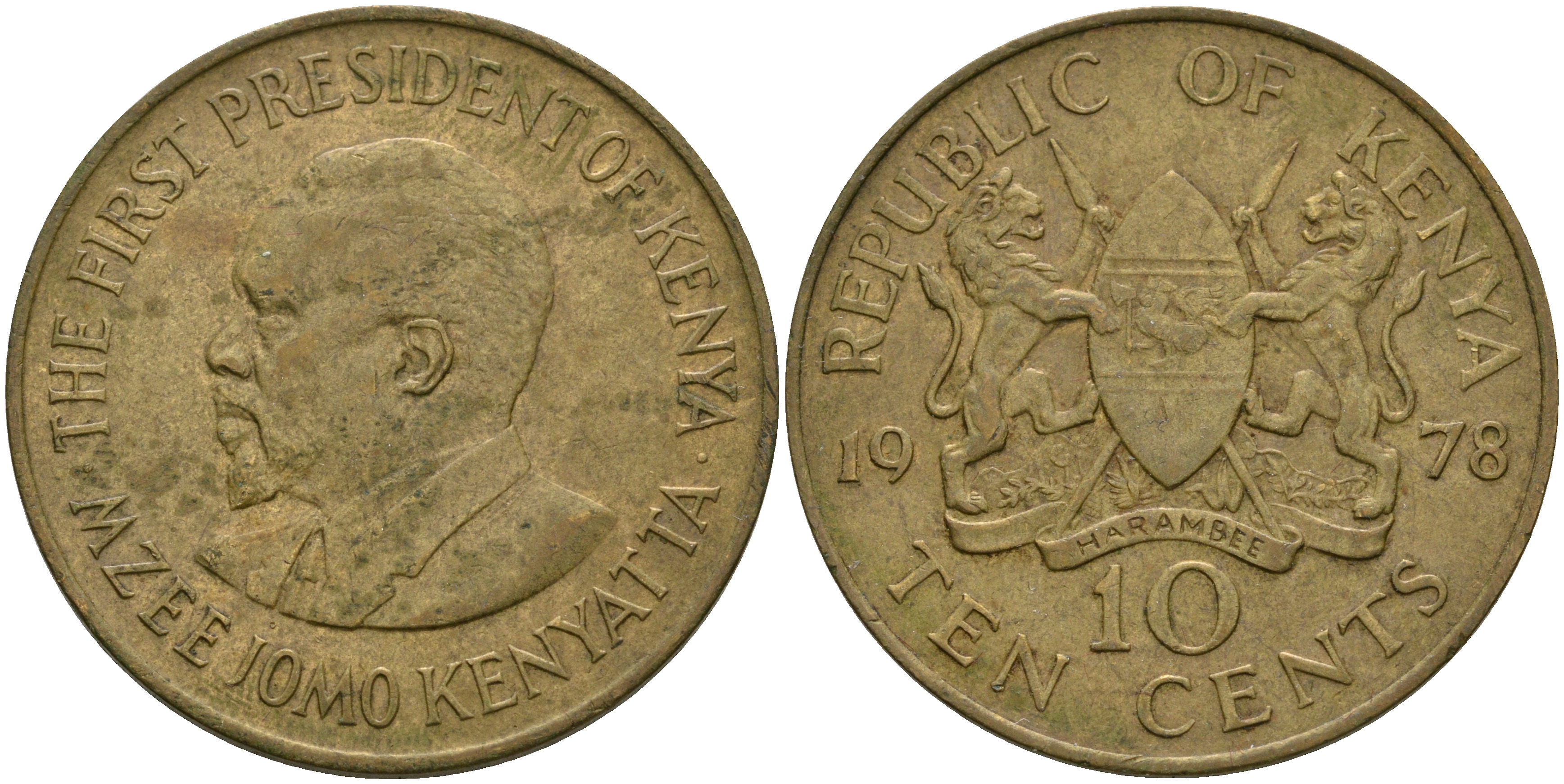 Кения 10 центов 1978 Джомо Кениата KM 11 никель латунь 08-616