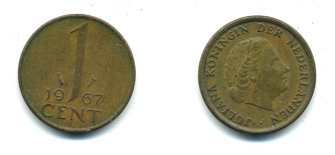 НИДЕРЛАНДЫ 1 ЦЕНТ 1967 ЮЛИАНА KM 180 бронза 45-1234