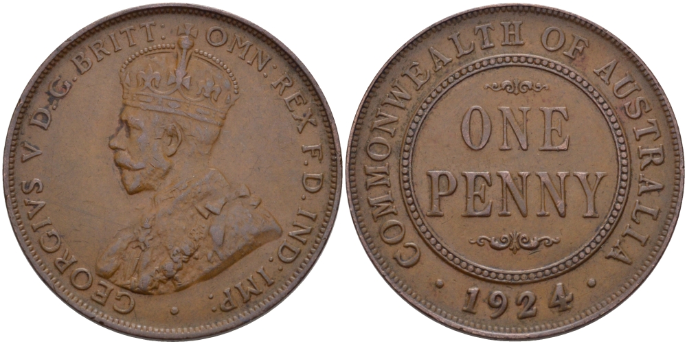 АВСТРАЛИЯ 1 ПЕННИ 1924 ГЕОРГ V KM 23 бронза 82-721