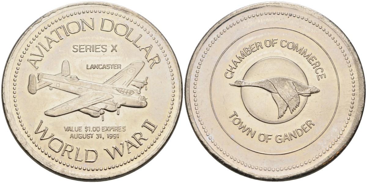 Канада, Гандер жетон 1991 1 авиационный доллар, lancaster никель 4590-832