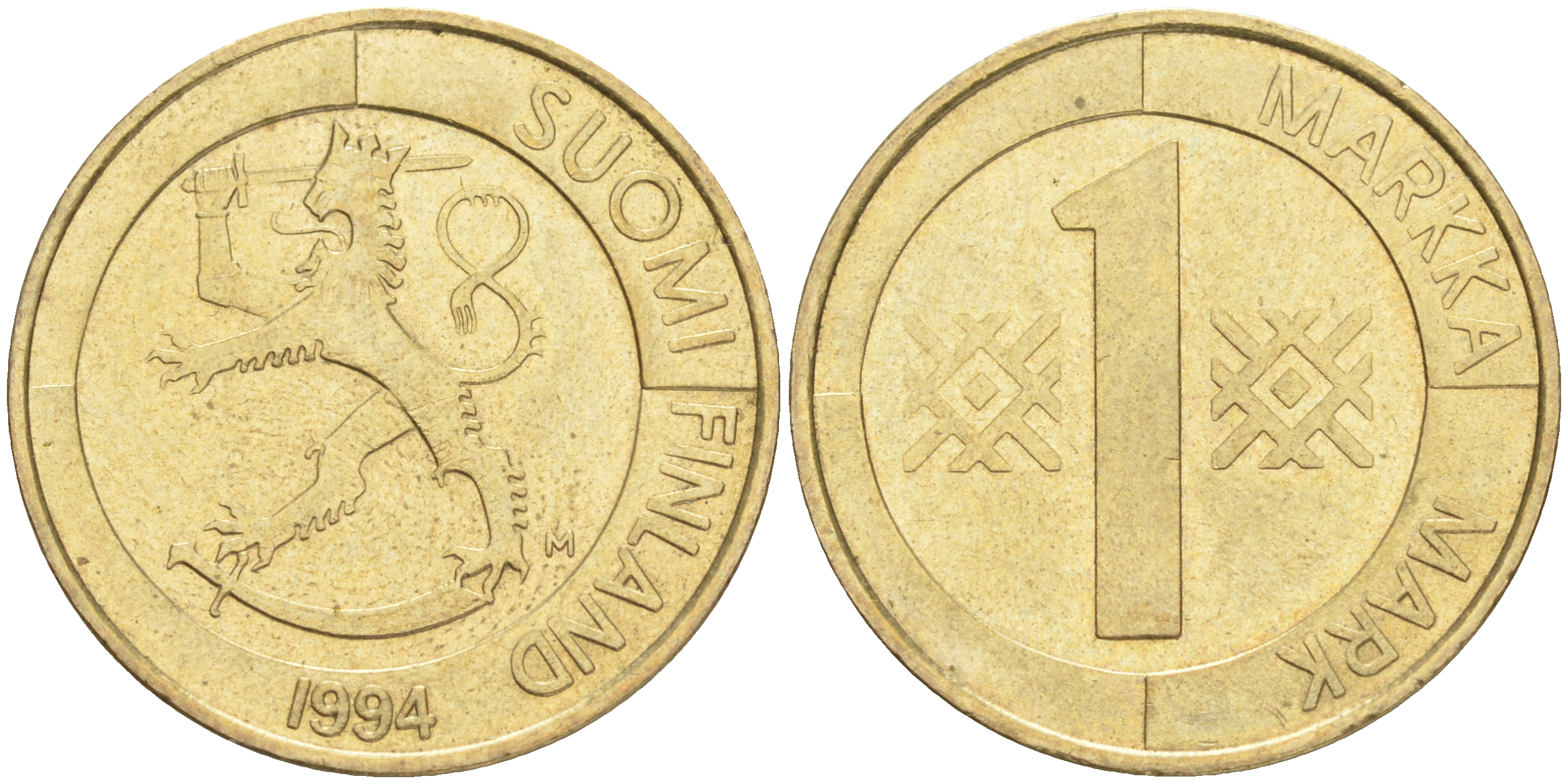 ФИНЛЯНДИЯ 1 МАРКА 1994 M KM 76 алюминиевая бронза 4556-531