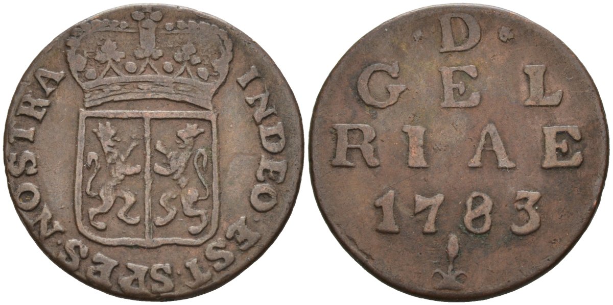 Гельдерланд (Gelderland), Нидерланды 1 дуит 1783 KM 105 медь 4525-251