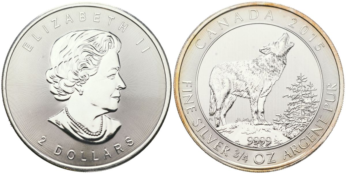 Канада 2 доллара 2015 Серый волк - Вой волков, Елизавета II (1952-2022) KM 1881.1 серебро PROOF 11-154-41