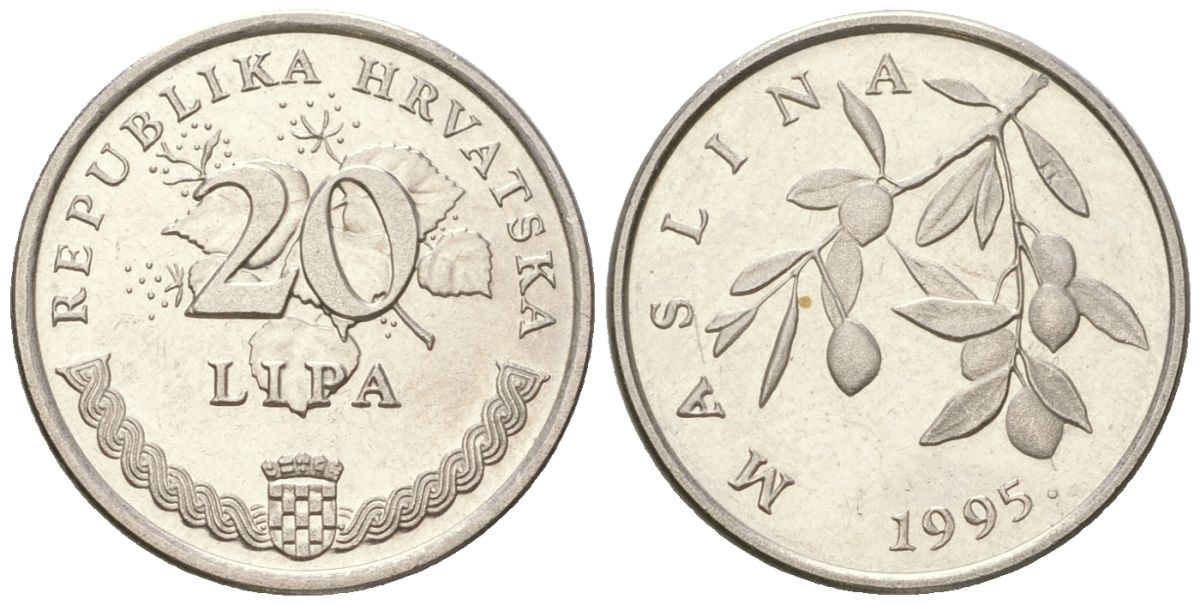 Хорватия 20 лип 1995 нечетный год KM 7 сталь плакированная никелем  UNC  4124-1242