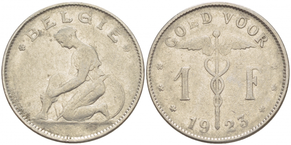Бельгия 1 франк 1923 Belgie, Альберт I (1909-1934) KM 90 никель 51-353
