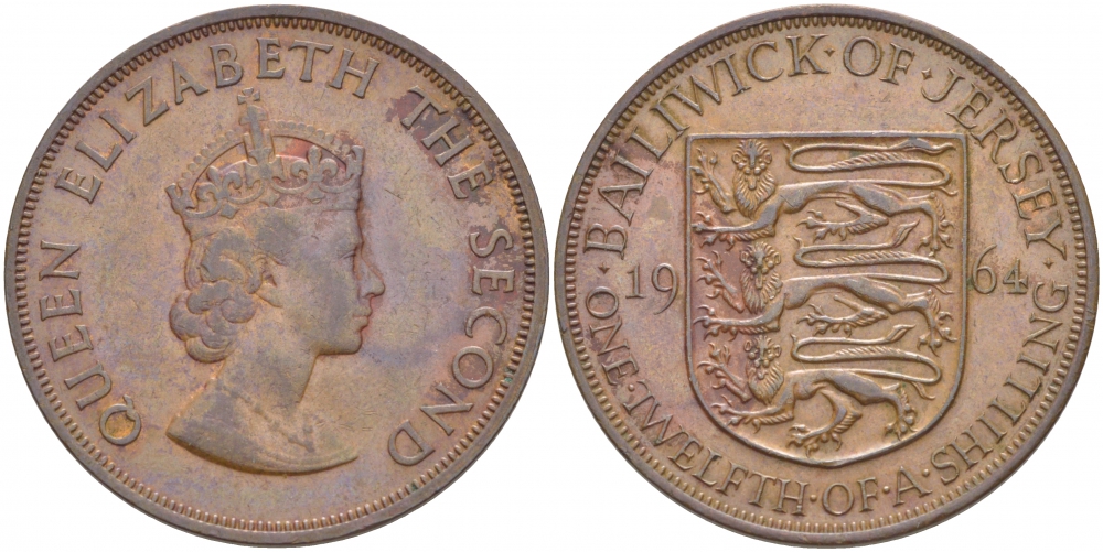 Джерси 1/12 шиллинга 1964 Елизавета II (1952-2022) KM 21 бронза 4403-1114