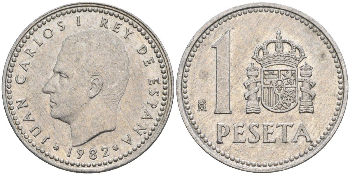 Испания 1 песета 1982 M, Хуан Карлос I (1975-2014) KM 821 алюминий 4401-443